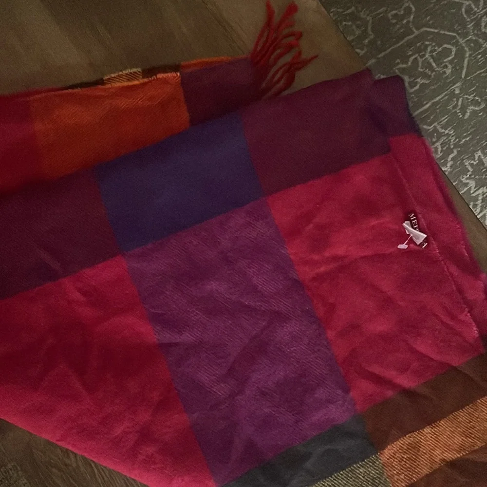 Merona Blanket Scarf Oversized Multi Color Wrap 100% Acrylic Orange Purple Plaid